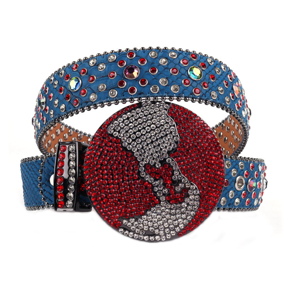 Globe Buckle Crystal Rhinestone Western Belt