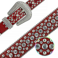 Red With Studs And White Gems Embellished Rhinestones Belts