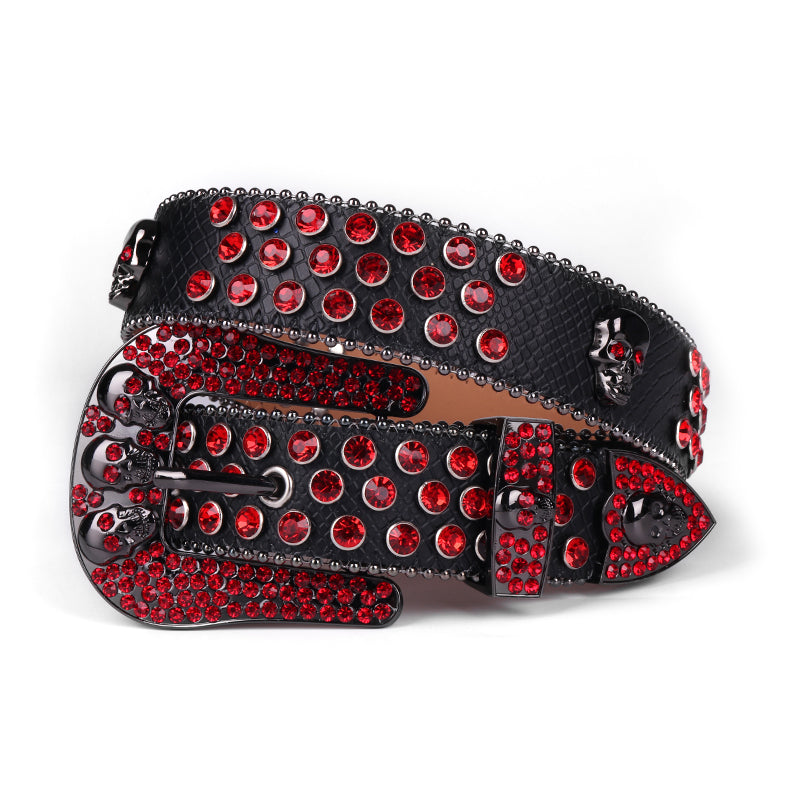 Skull Concho Crystal Rhinestone Western Belt with Double Buckle