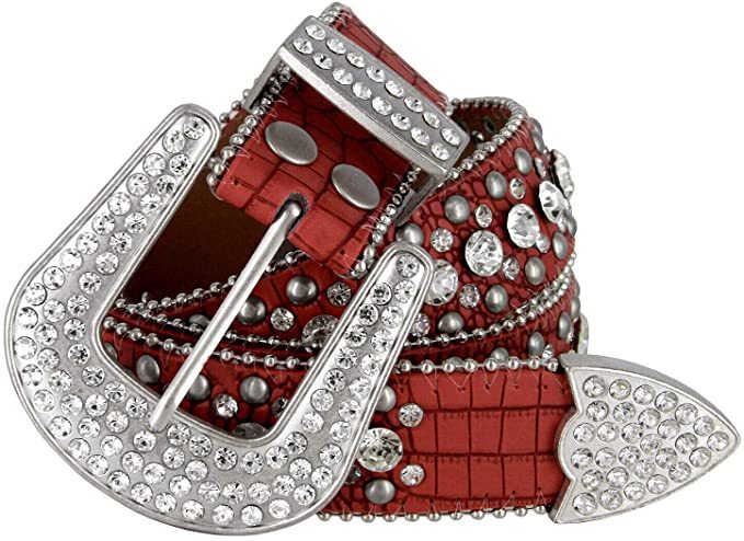 Crocodile Leather Western Belt with Gemstone D-Ring Buckle