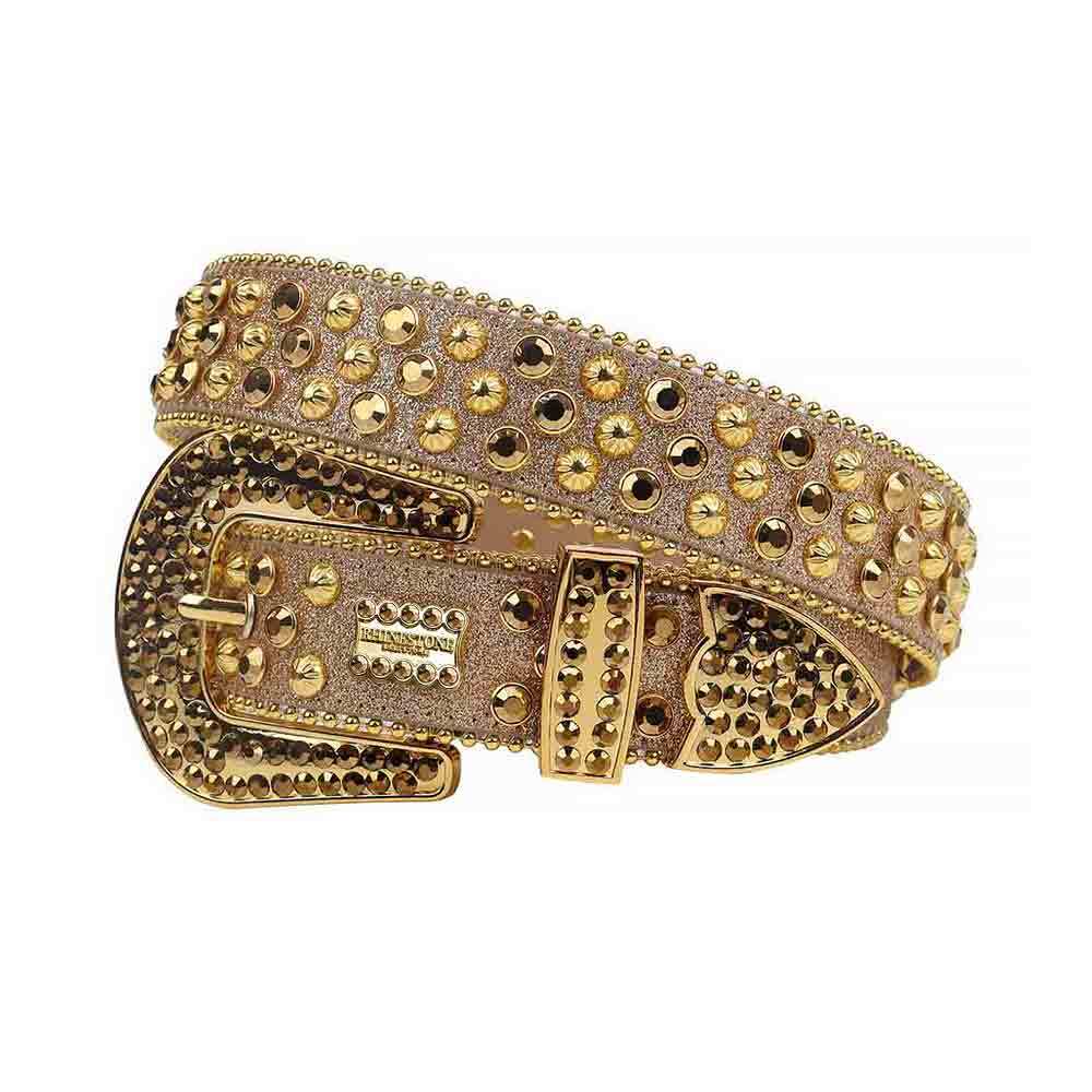 Gold Strap With Gold Faceted Crystal Embellished Rhinestone Belt