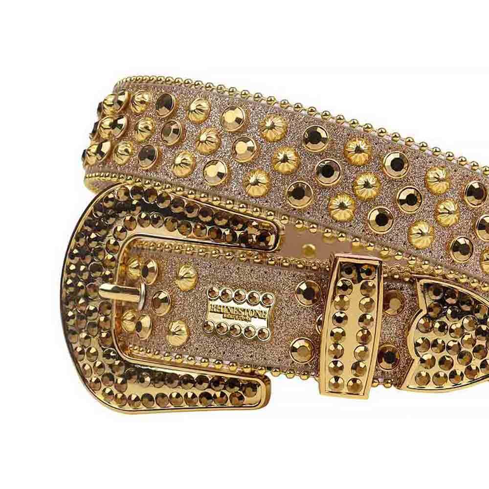 Gold Strap With Gold Faceted Crystal Embellished Rhinestone Belt