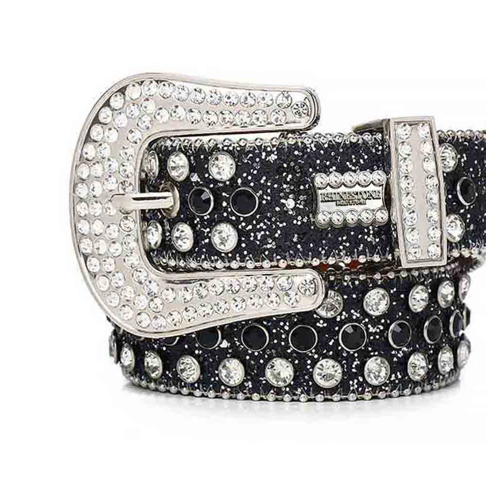 Sparkle Black Strap With Black & Faceted Crystal Studded Rhinestone Belt