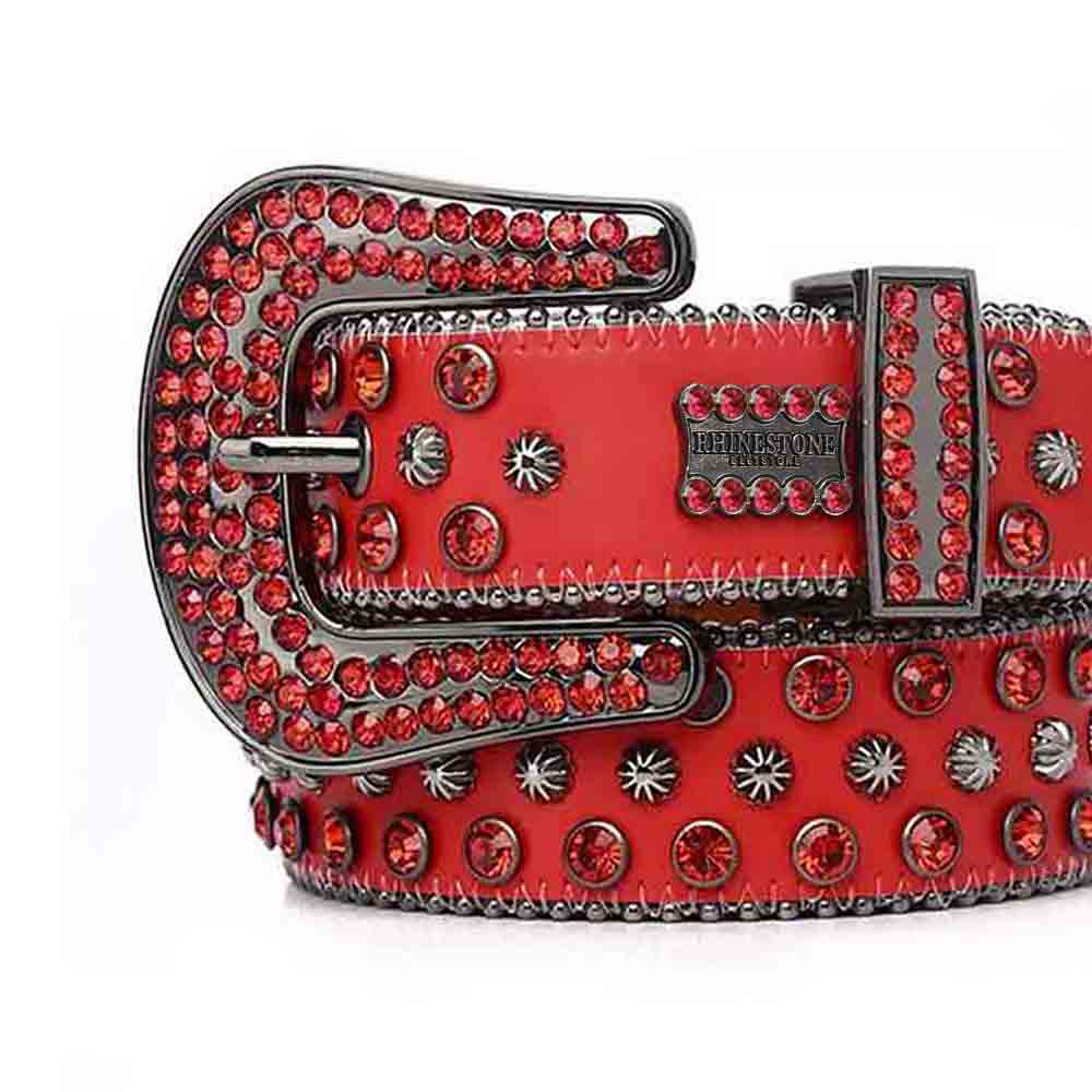 Red Strap With Red Rhinestone Hip Hop BB Statement Belt