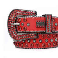 Red Strap With Red Rhinestone Hip Hop BB Statement Belt