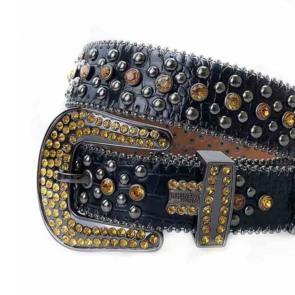 Black Strap With Gold Sparkly Rhinestone BB Belt