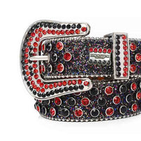 Black Lustrous Strap With Shimmer Red & Black Rhinestone Belt