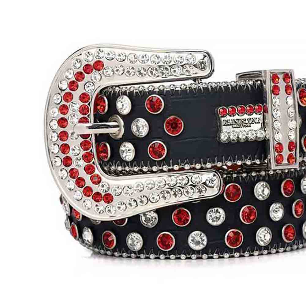 Black Strap With Red & White Rhinestone Glimmering BB Belt