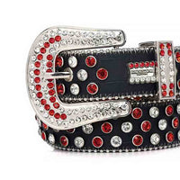Black Strap With Red & White Rhinestone Glimmering BB Belt