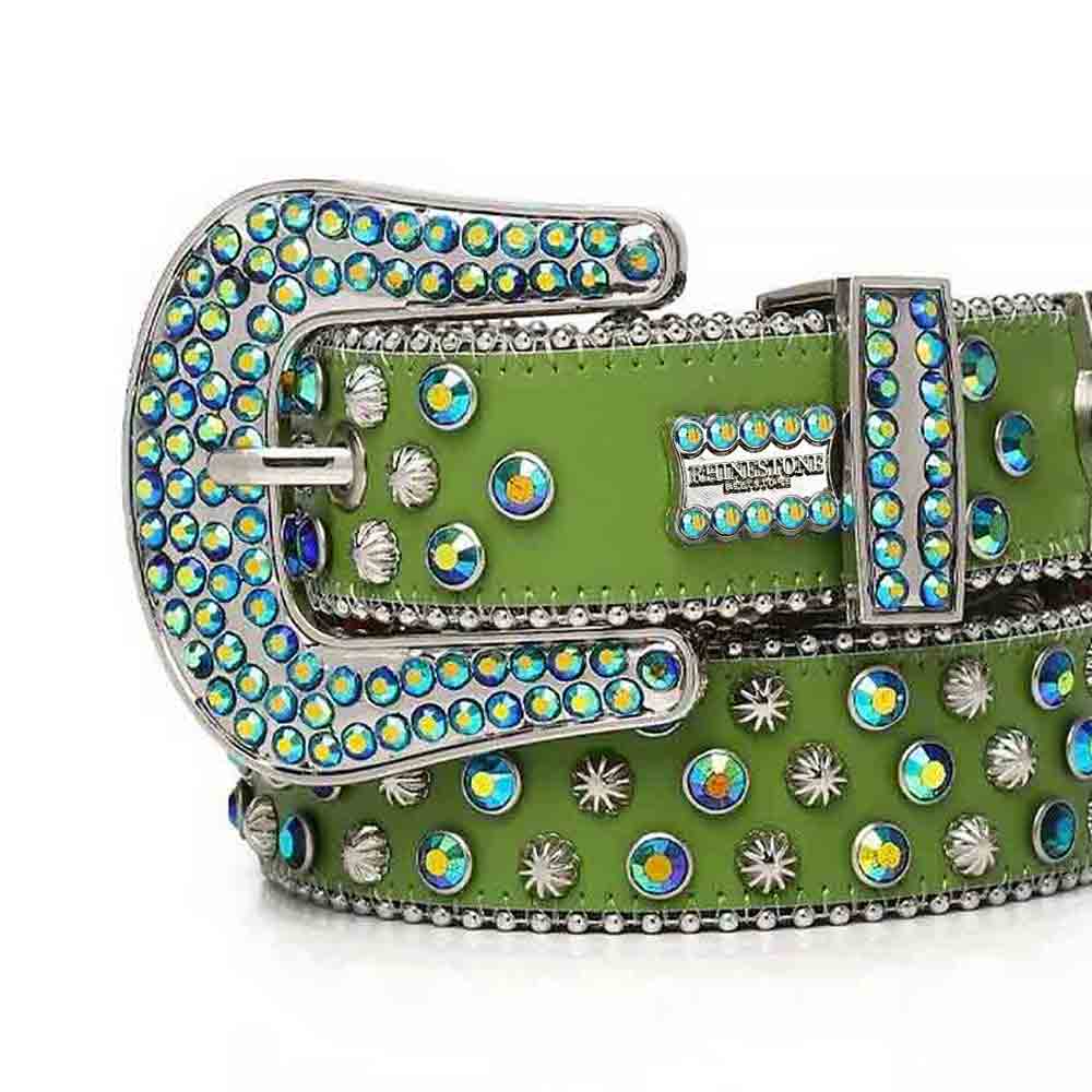 Green Strap With Multi Rhinestone BB Waist Belt