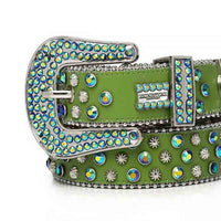 Green Strap With Multi Rhinestone BB Waist Belt