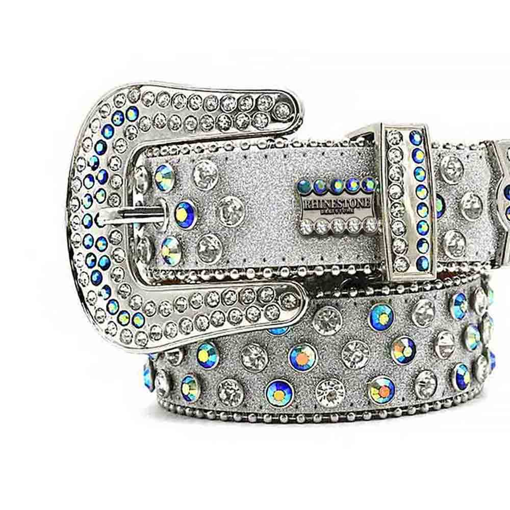 Grey Strap With Multi Faceted Crystal Gems BB Belt