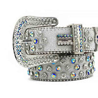Grey Strap With Multi Faceted Crystal Gems BB Belt