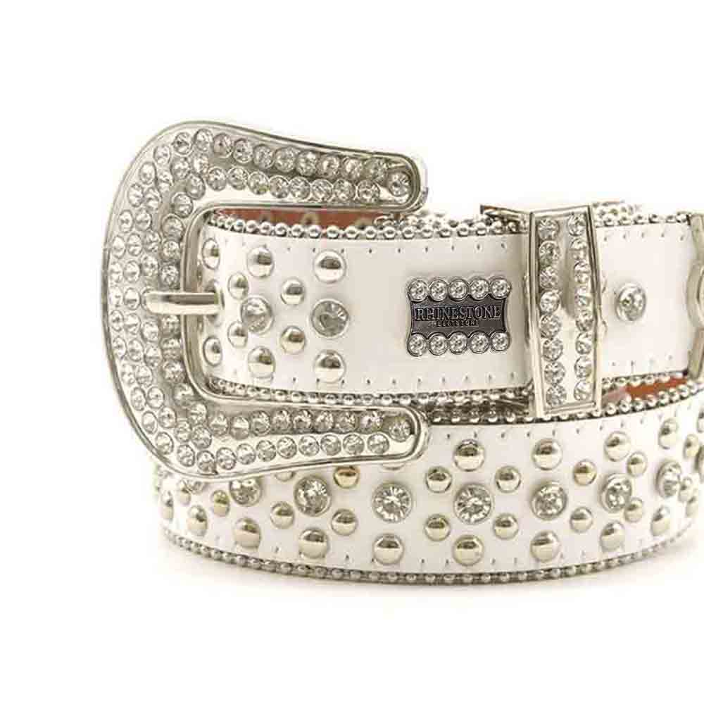 White Strap With Faceted Crystal Adorned Rhinestone Belt