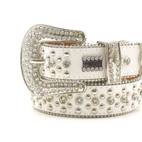 White Strap With Faceted Crystal Adorned Rhinestone Belt