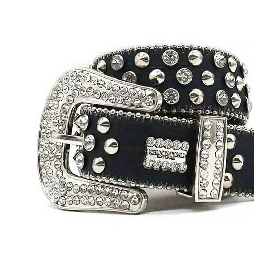 Black With Silver Studs Sparkle Rhinestone Statement Belt