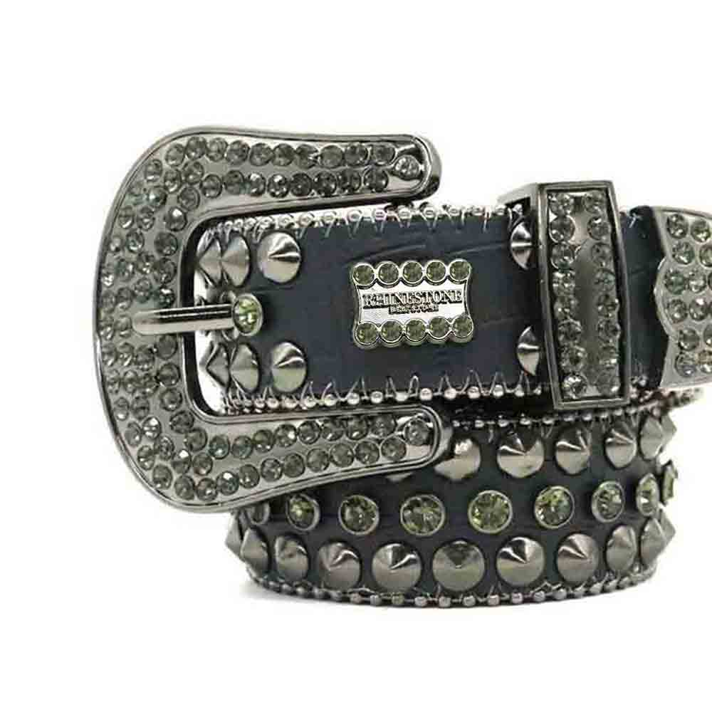 Grey Strap With Antique Faceted Crystal Adorned Rhinestone BB Belt