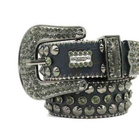 Grey Strap With Antique Faceted Crystal Adorned Rhinestone BB Belt