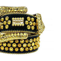 Black Strap With Gold Encrusted BB Rhinestone Belt