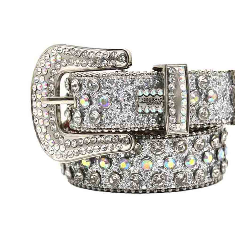Grey Strap With Multi Embellished Rhinestone BB Belt