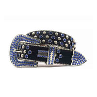 Black Strap With Blue Diamond Silver Encrusted Rhinestone Belt