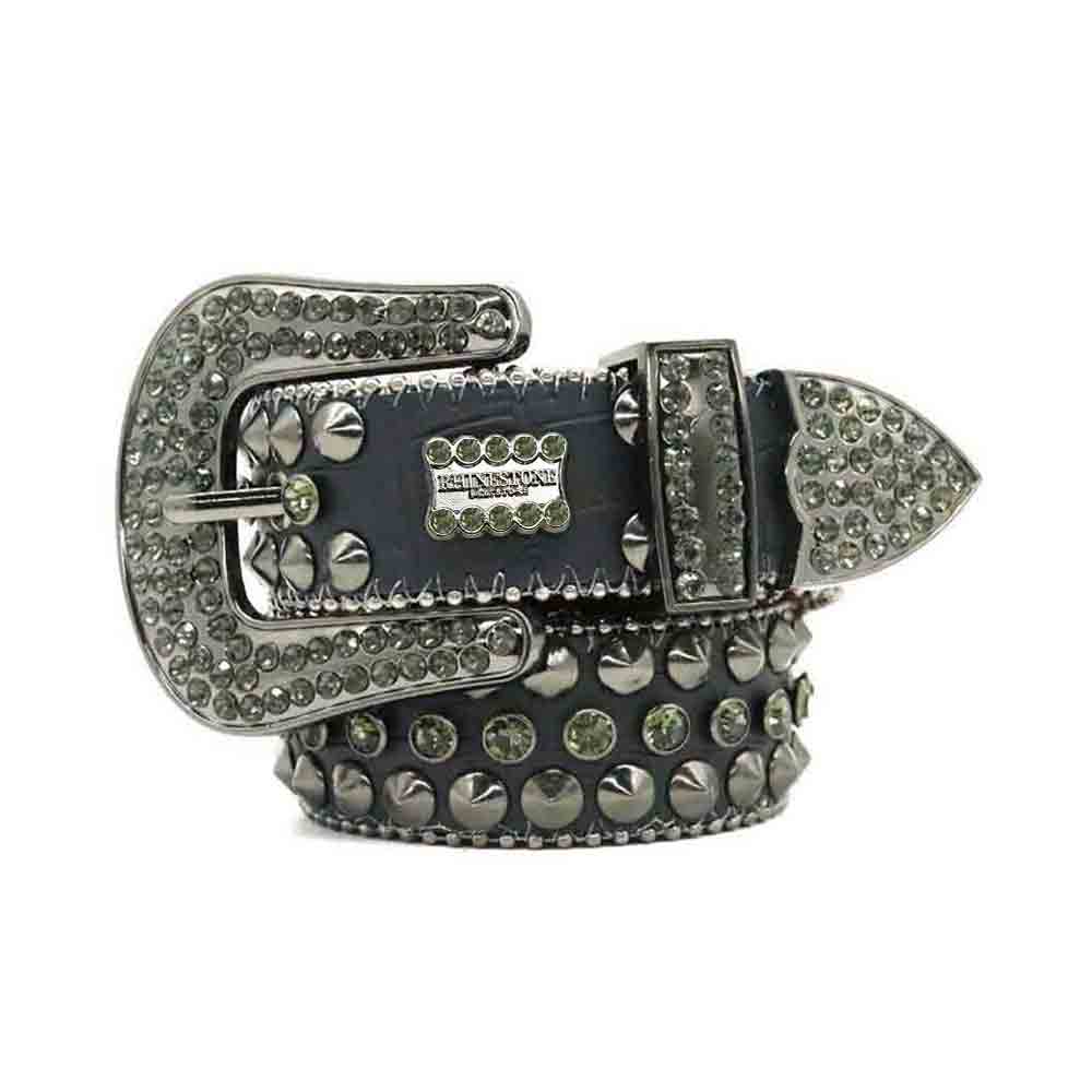 Grey Strap With Antique Faceted Crystal Adorned Rhinestone BB Belt