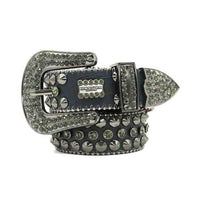 Grey Strap With Antique Faceted Crystal Adorned Rhinestone BB Belt