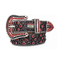 Black Lustrous Strap With Shimmer Red & Black Rhinestone Belt