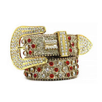 Gold Lustrous Strap With Silver & Red Encrusted Rhinestone Belt