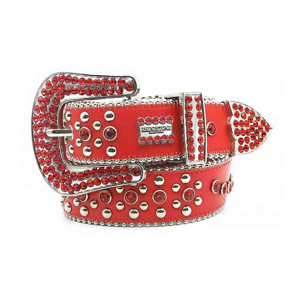 Red Strap With Red Adorned Rhinestone BB Belt
