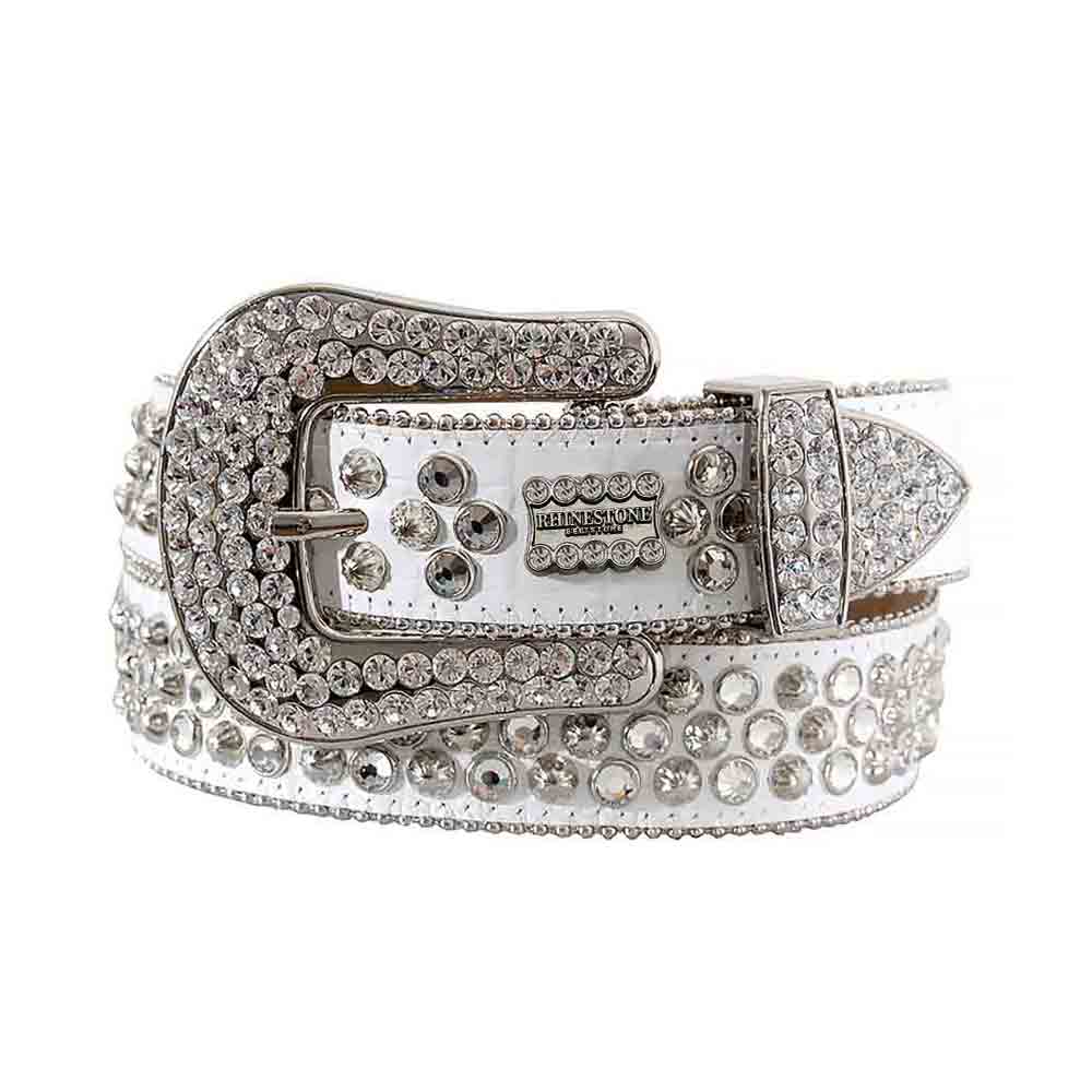 White Strap With Faceted Crystal Studs Rhinestone Belt