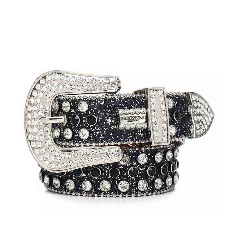 Sparkle Black Strap With Black & Faceted Crystal Studded Rhinestone Belt