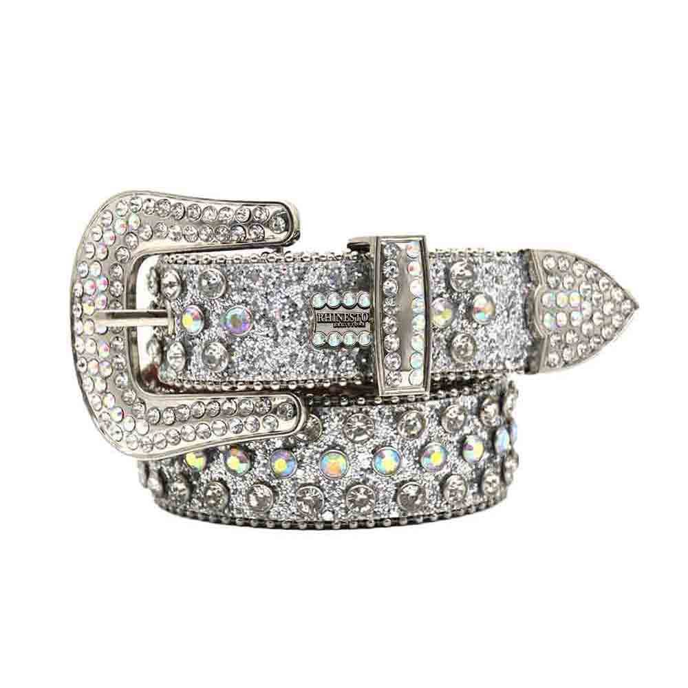 Grey Strap With Multi Embellished Rhinestone BB Belt