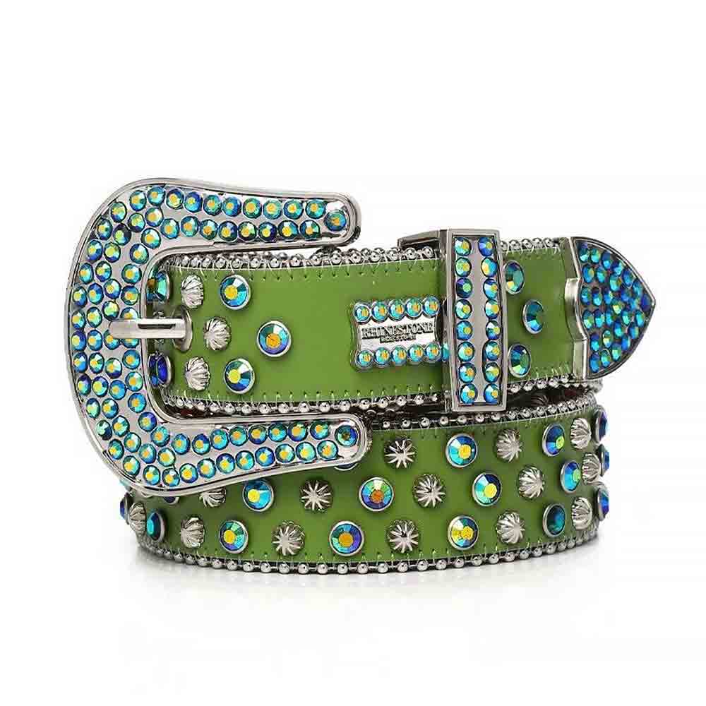 Green Strap With Multi Rhinestone BB Waist Belt