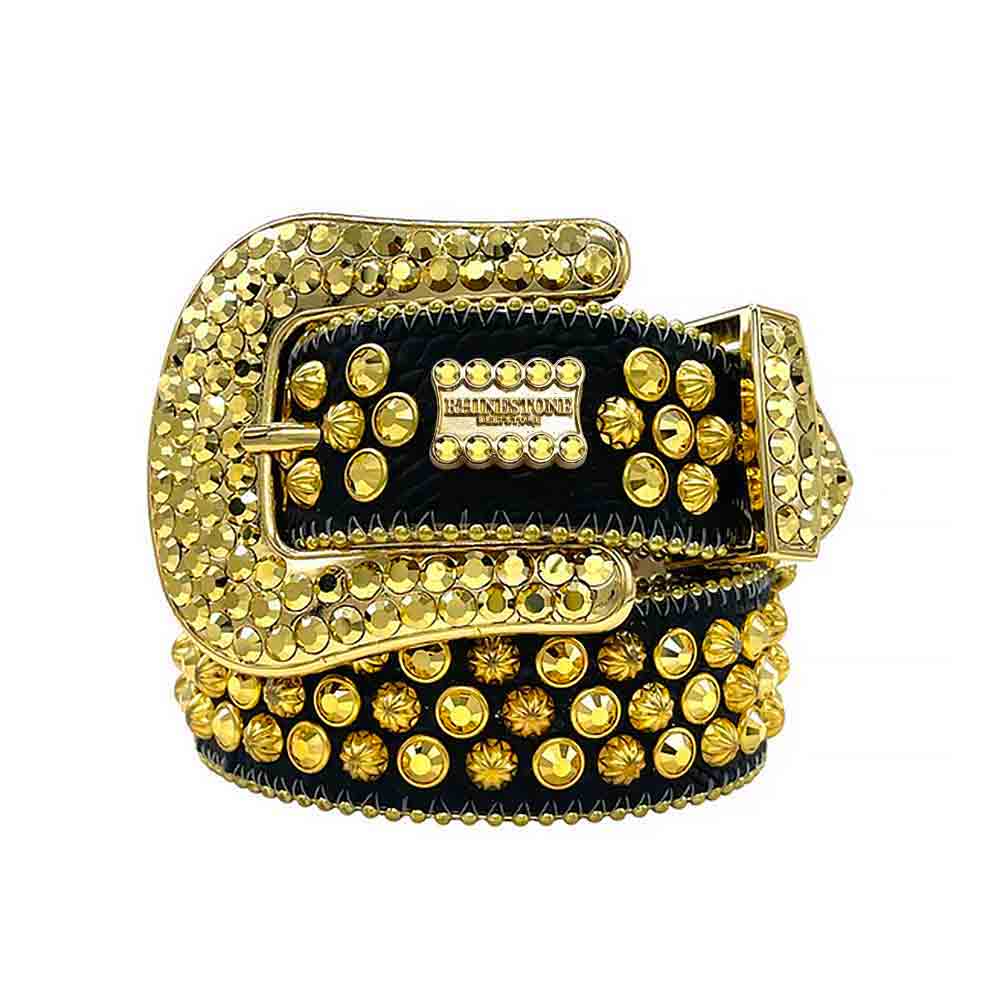 Black Strap With Gold Encrusted BB Rhinestone Belt