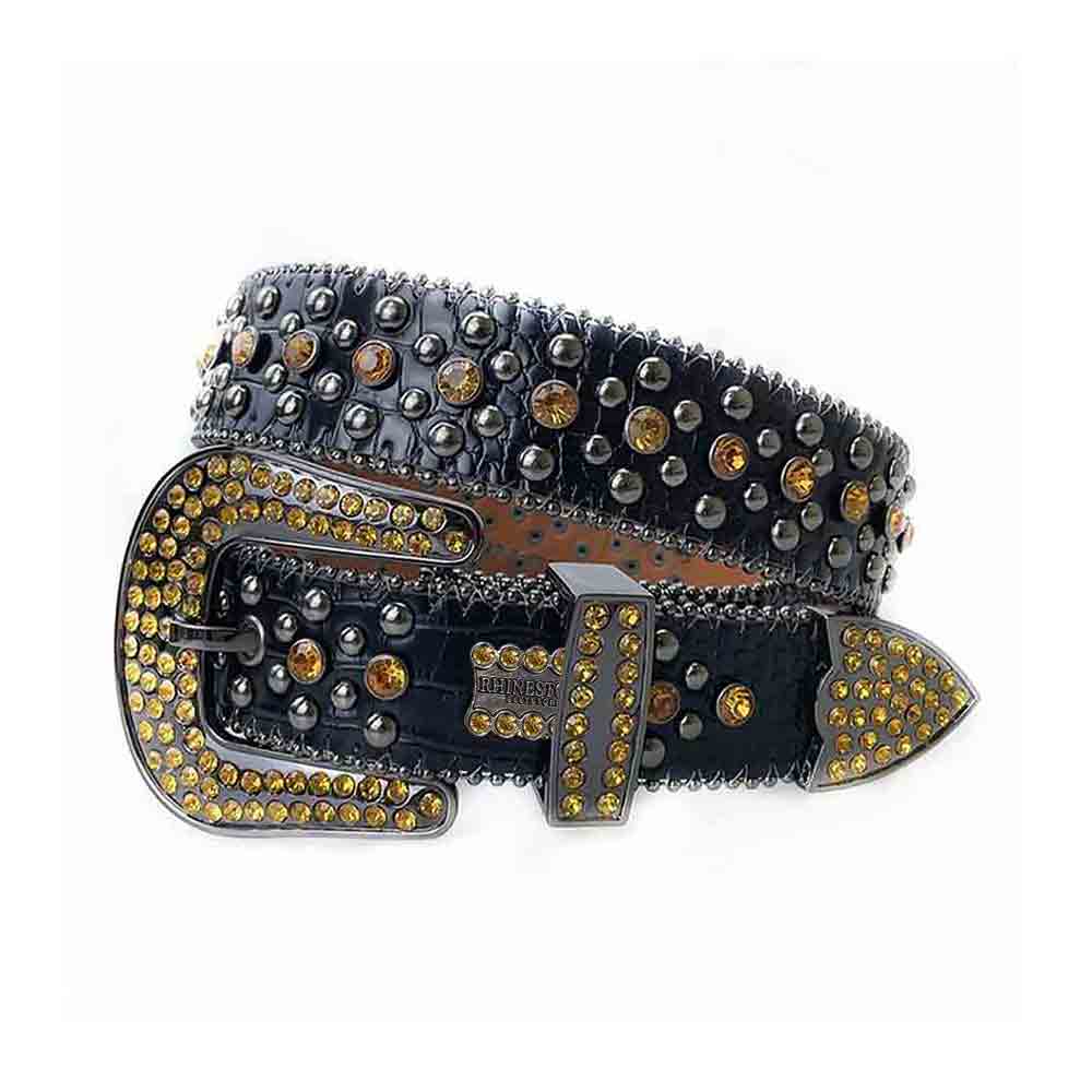 Black Strap With Gold Sparkly Rhinestone BB Belt