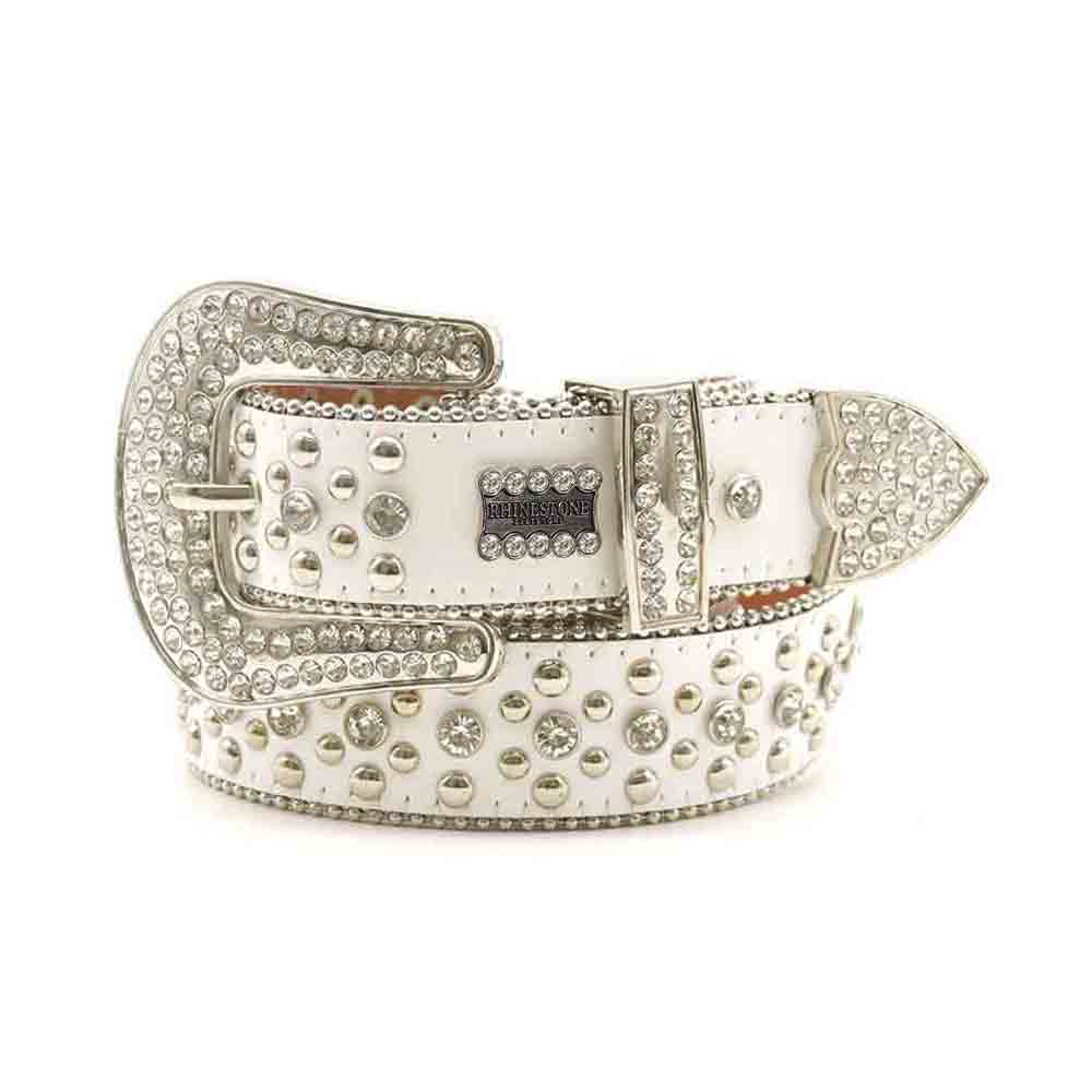 White Strap With Faceted Crystal Adorned Rhinestone Belt