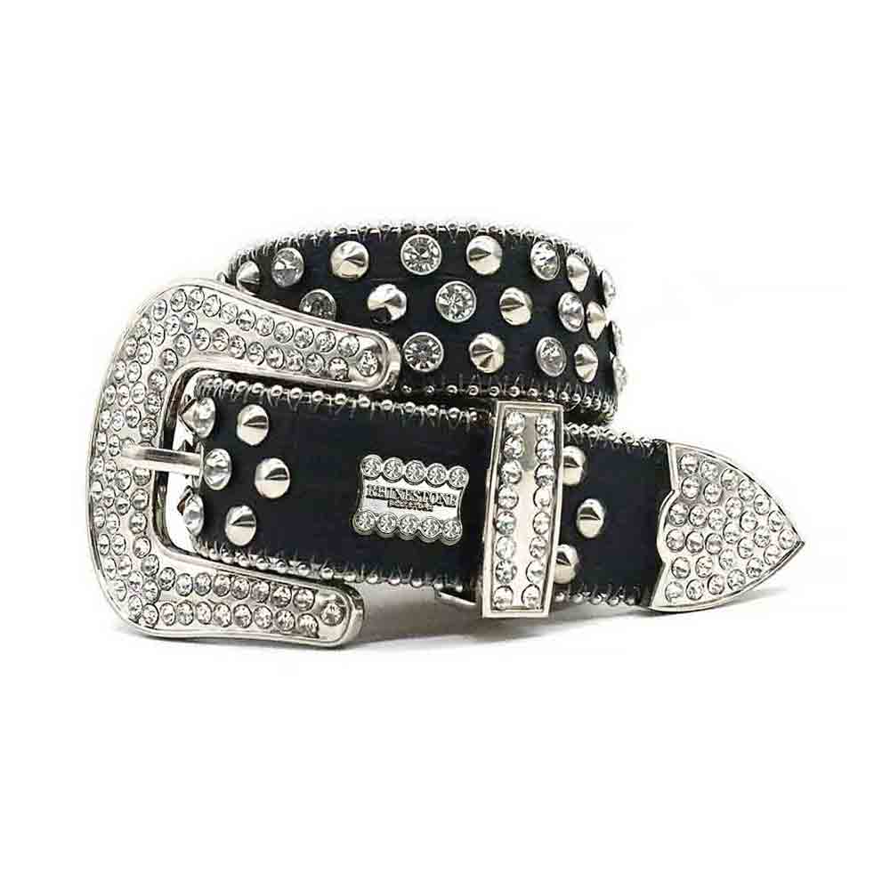 Black With Silver Studs Sparkle Rhinestone Statement Belt