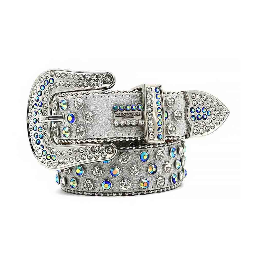 Grey Strap With Multi Faceted Crystal Gems BB Belt