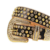 Sparkling Rhinestone Black belt and White Crystal Diamonds with Gold Buckle Encrusted with White Faceted Crystal Diamonds Rhinestones