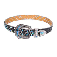Crystal-Studded Black belt and white Faceted Crystal and Blue Crystal Multicolour Diamonds with Silver Buckle Studded with white Crystal Diamonds Blue Faceted Crystal Multicolor Diamonds Rhinestones