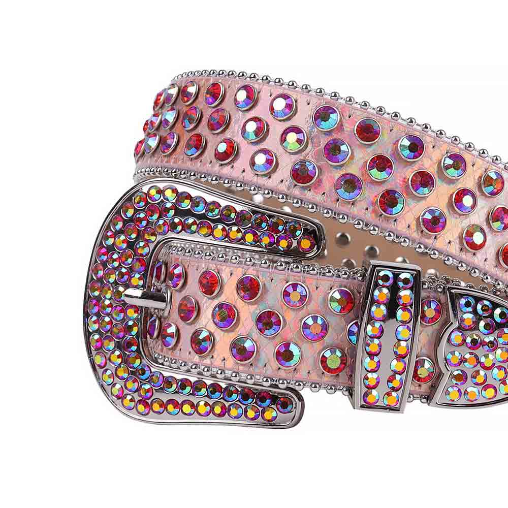 Sparkling Rhinestone Pink Multicolor belt and Pink Yellow Blue Faceted Crystal Multicolor Diamonds with Silver Buckle Studded with Pink Yellow Blue Faceted Crystal Multicolor Diamonds Rhinestones