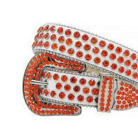 Sparkling Rhinestone White Belt And Orange Studs Grey Buckle Embellished With Orange Rhinestones