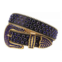 Crystal-Studded Black belt and Blue Faceted Crystal Diamonds with Gold Buckle Studded with Blue Faceted Crystal Diamonds Rhinestones
