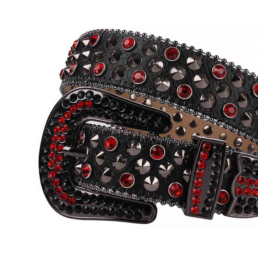 Sparkling Rhinestone Black belt and Red Faceted Crystal Diamonds with Black Buckle Embellished with Red & Black Crystal Diamonds Rhinestones