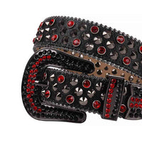Sparkling Rhinestone Black belt and Red Faceted Crystal Diamonds with Black Buckle Embellished with Red & Black Crystal Diamonds Rhinestones