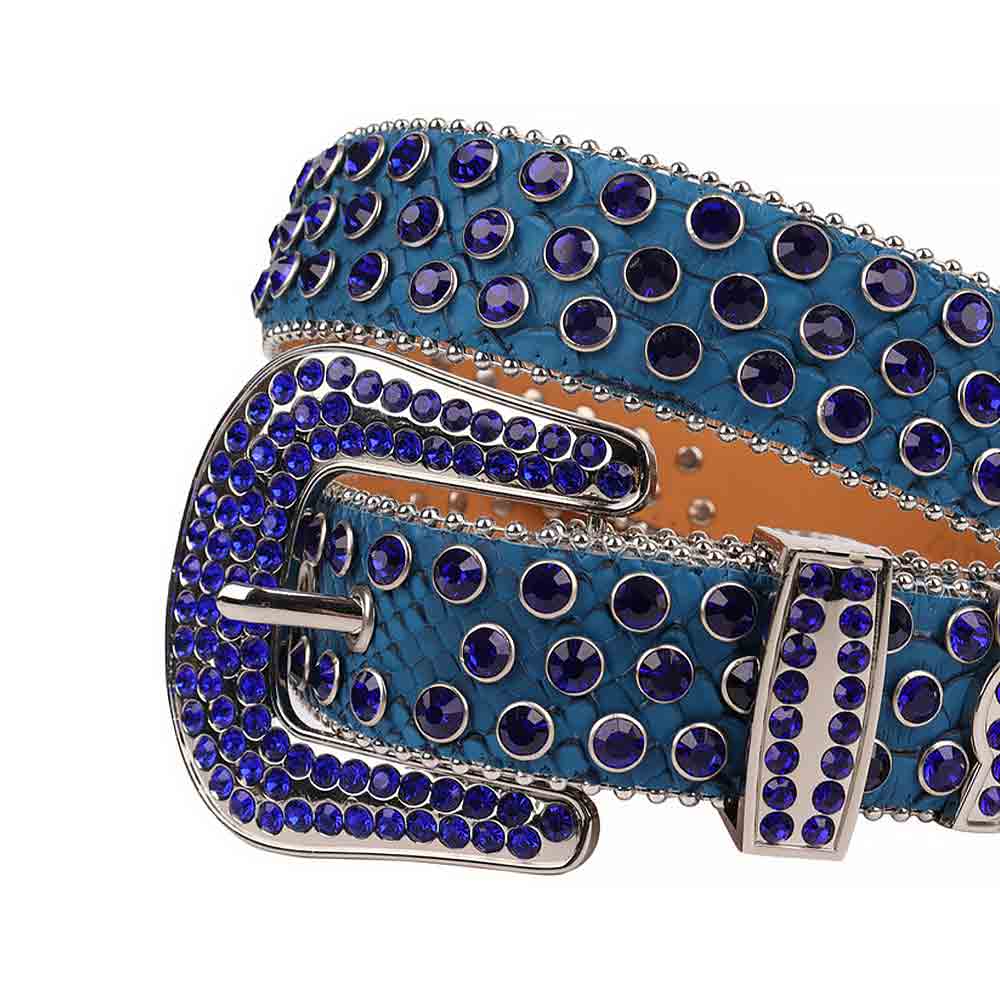 Sparkling Rhinestone Blue Belt and Blue Faceted Crystal Diamonds with Silver Buckle Studded with Blue Faceted Crystal Diamonds Rhinestones