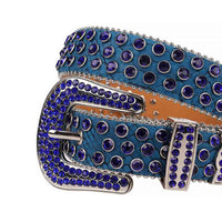 Sparkling Rhinestone Blue Belt and Blue Faceted Crystal Diamonds with Silver Buckle Studded with Blue Faceted Crystal Diamonds Rhinestones