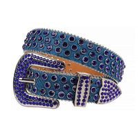 Sparkling Rhinestone Blue Belt and Blue Faceted Crystal Diamonds with Silver Buckle Studded with Blue Faceted Crystal Diamonds Rhinestones