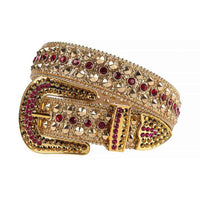 Crystal-Studded Gold belt and Purple Crystal Diamonds with Gold Buckle Adorned with Purple & Gold Faceted Crystal Diamonds Rhinestones
